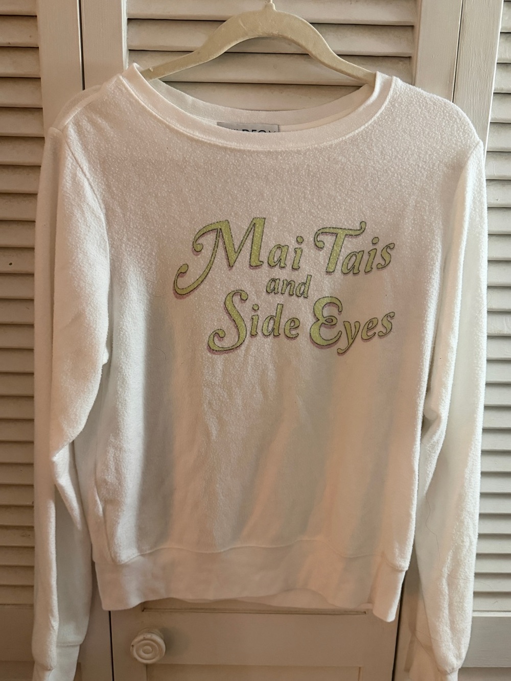 Wildfox White Crewneck Sweatshirt with Green Graphic